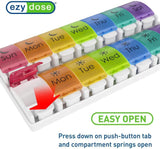Weekly (7-Day) Pill Case, Medicine Planner, Vitamin Organizer, 2 Times a Day AM/PM, Removeabale Trays, Large Push Button Compartments, Easy to Use, Arthritis Friendly, Rainbow Lids, BPA Free
