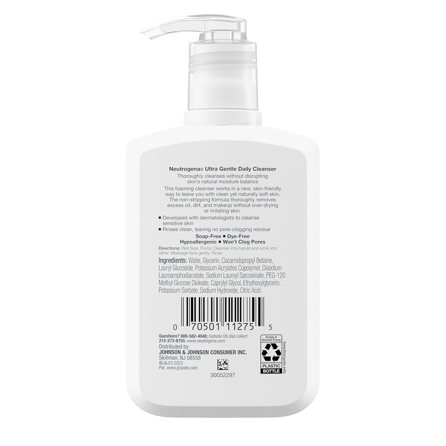 Fragrance Free Ultra Gentle Foaming Daily Cleanser, Hydrating Face Wash for Sensitive Skin, Removes Makeup & Gently Cleanses without over Drying, Hypoallergenic, 5.8 Fl. Oz