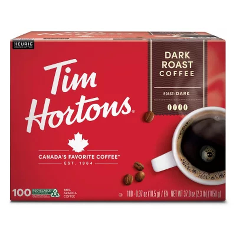 Tim Hortons Premium K-Cup Coffee Pods, Dark Roast, 100 Ct.