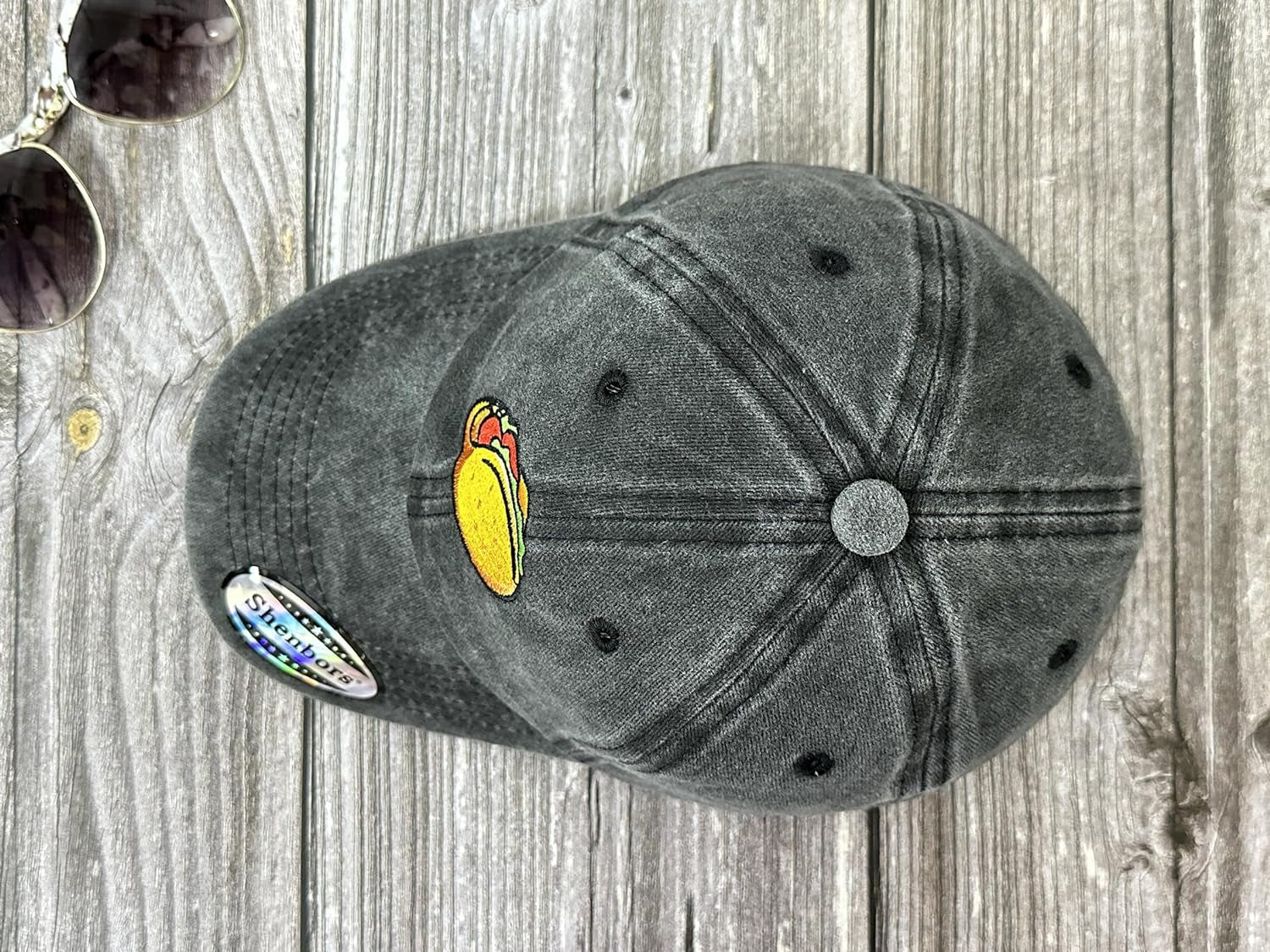 Embroidered Taco Baseball Cap for Men Women, Washed Black Embroidery Cotton Adjustable Snapback Trucker Hat Dad Hats Unisex