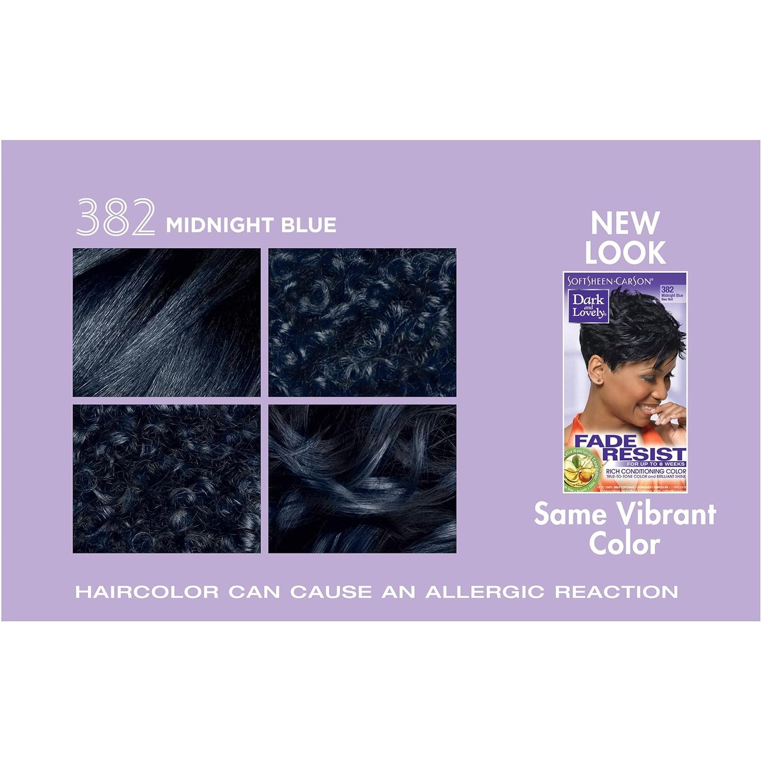 Dark and Lovely Fade Resist Rich Conditioning Hair Color, Permanent Hair Color, up to 100 Percent Gray Coverage, Brilliant Shine with Argan Oil and Vitamin E, Midnight Blue
