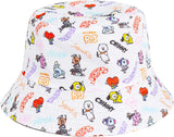 BT21 LINE Friends Bucket Hat, Graffiti Style Reversible Packable Travel Hat, Wide Brim Summer Hat, Multi, One Size