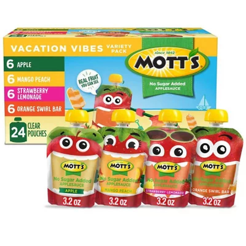 Mott'S Vacation Vibes Applesauce, Variety Pack, 3.2 Oz., 24 Pk.