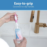 Reusable Sponge Baby Bottle Cleaning Brush with Suction Cup Stand, Scrubber and Nipple Cleaner, Pink 1-Pack