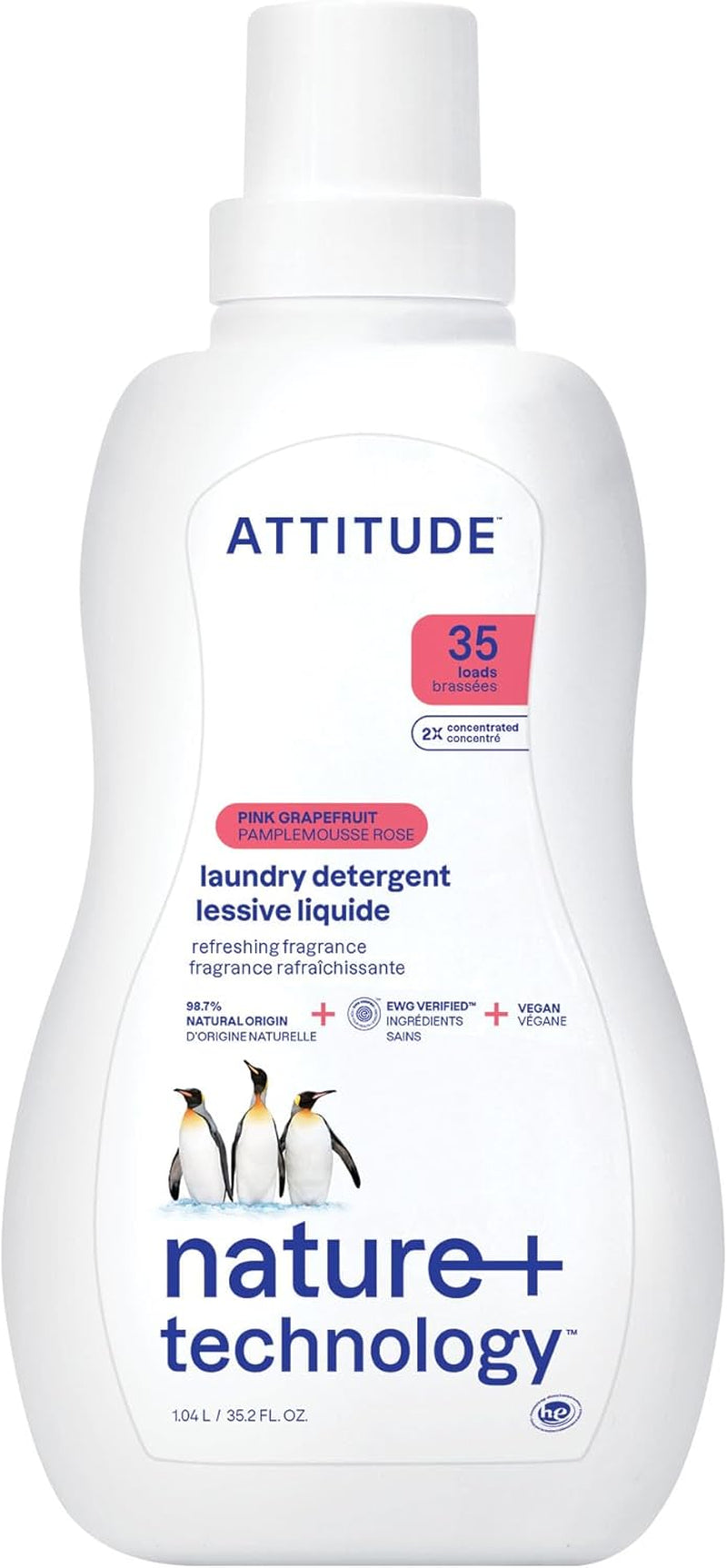 Liquid Laundry Detergent, EWG Verified, HE Compatible, Plant-Based & Vegan, Natural Laundry Soap, Pink Grapefruit Scent, 35 Loads, 35.5 Fl Oz