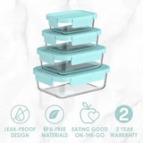 Bentgo 8-Piece Leak-Proof Glass Food Storage Set, Soft Aqua