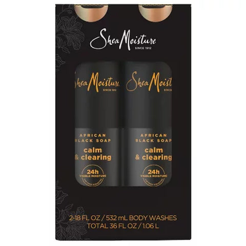 Shea Moisture African Black Soap Calm and Clearing Body Wash, 18 Fl. Oz., 2Pk.