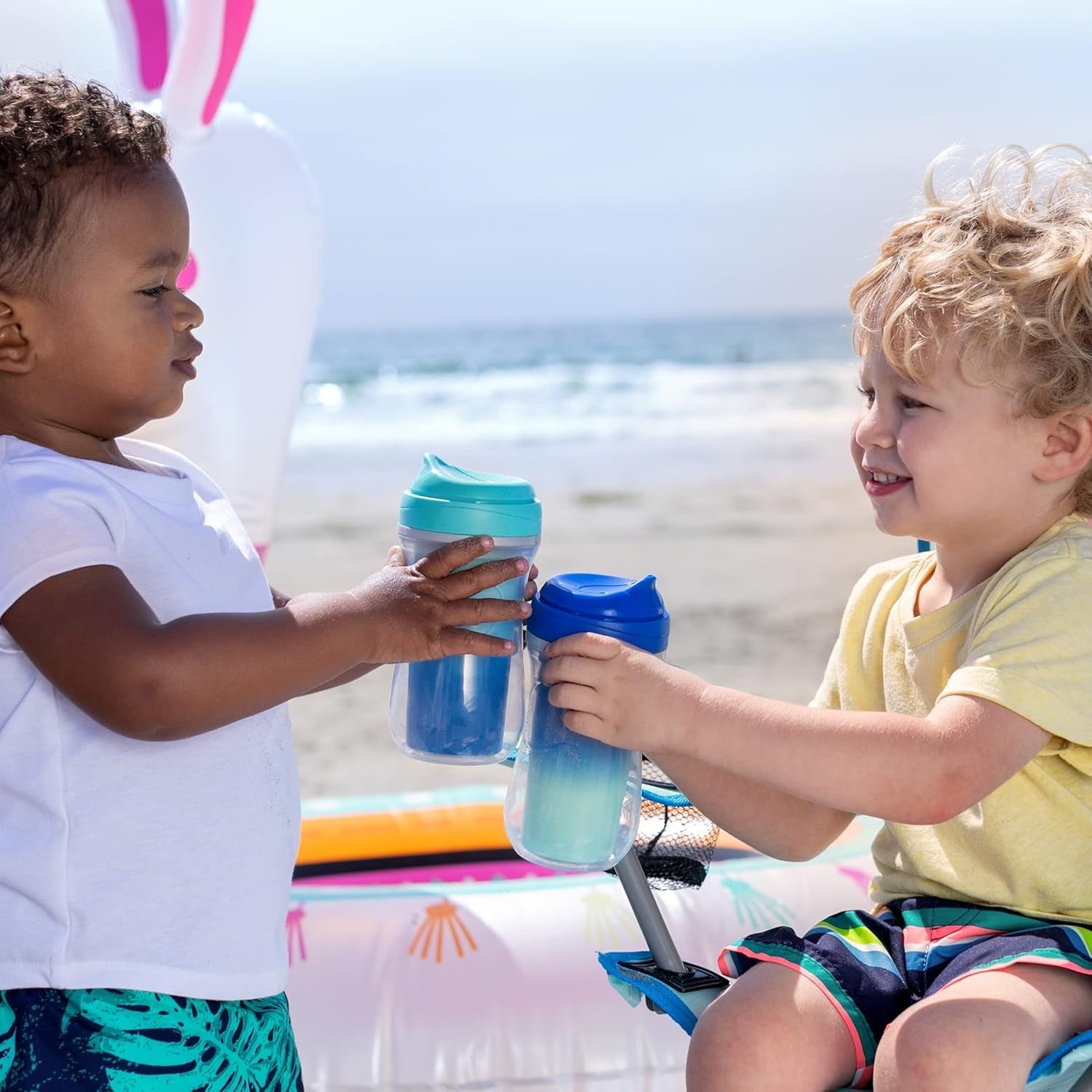 Double-Wall Insulated Sippy Cup with Bite-Proof Rim Spout and Spill-Free Lid 9Oz. | Top-Rack Dishwasher Safe | Easy to Hold Ergonomic Indents | Blue/Teal Ombre, 2Pk | 12+ Months