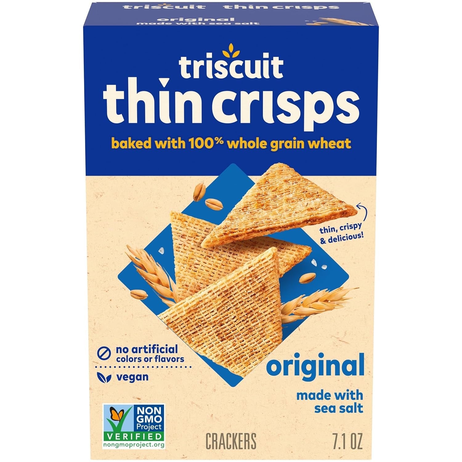 Thin Crisps Original Whole Grain Wheat Crackers, Vegan Snacks, Snack Crackers, 7.1 Oz