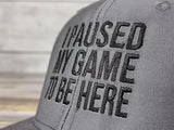 I Paused My Game to Be Here Hat, Funny Video Gamer Humor Joke Trucker Hat Baseball Cap for Men Women, Outdoor Dad Hat