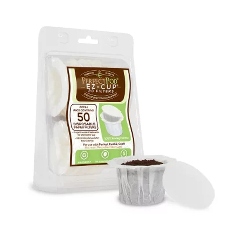 Perfect Pod Ez-Cup 2.0 Filters Disposable 100% Biodegradable Single Serve Paper Coffee Filters, 200 Ct
