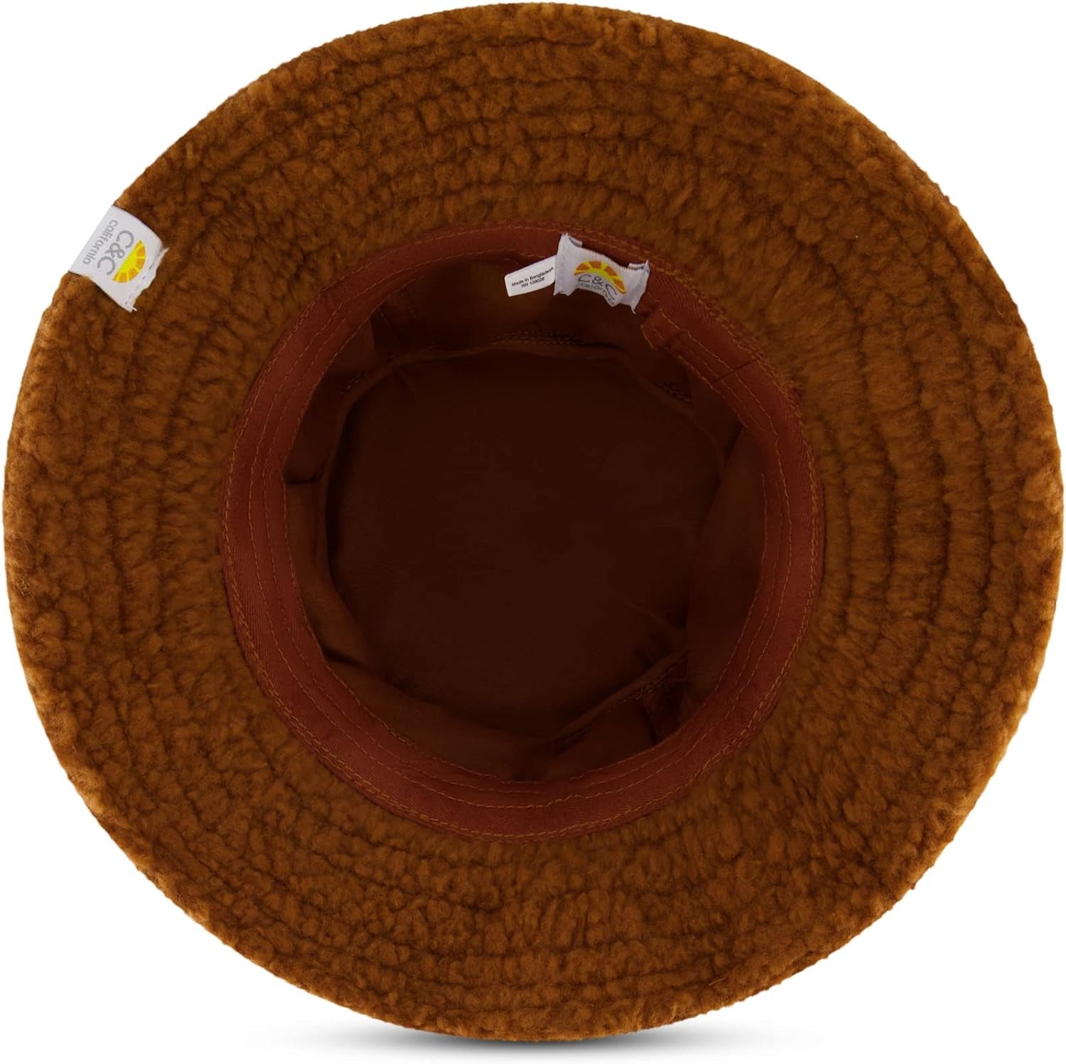 Bucket Hat, Faux Sherpa Packable Travel Hat, Wide Brim Summer Hat, Rust, One Size