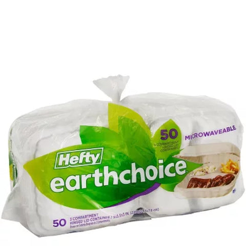 Hefty Earthchoice 3-Compartment Hinged Lid Containers, 9", 50 Ct.
