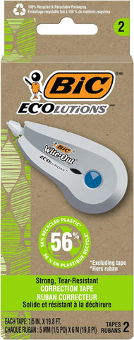 Ecolutions Wite-Out Brand Correction Tape, 19.8 Feet, 2-Count Pack, Correction Tape Made from 56% Recycled Plastic