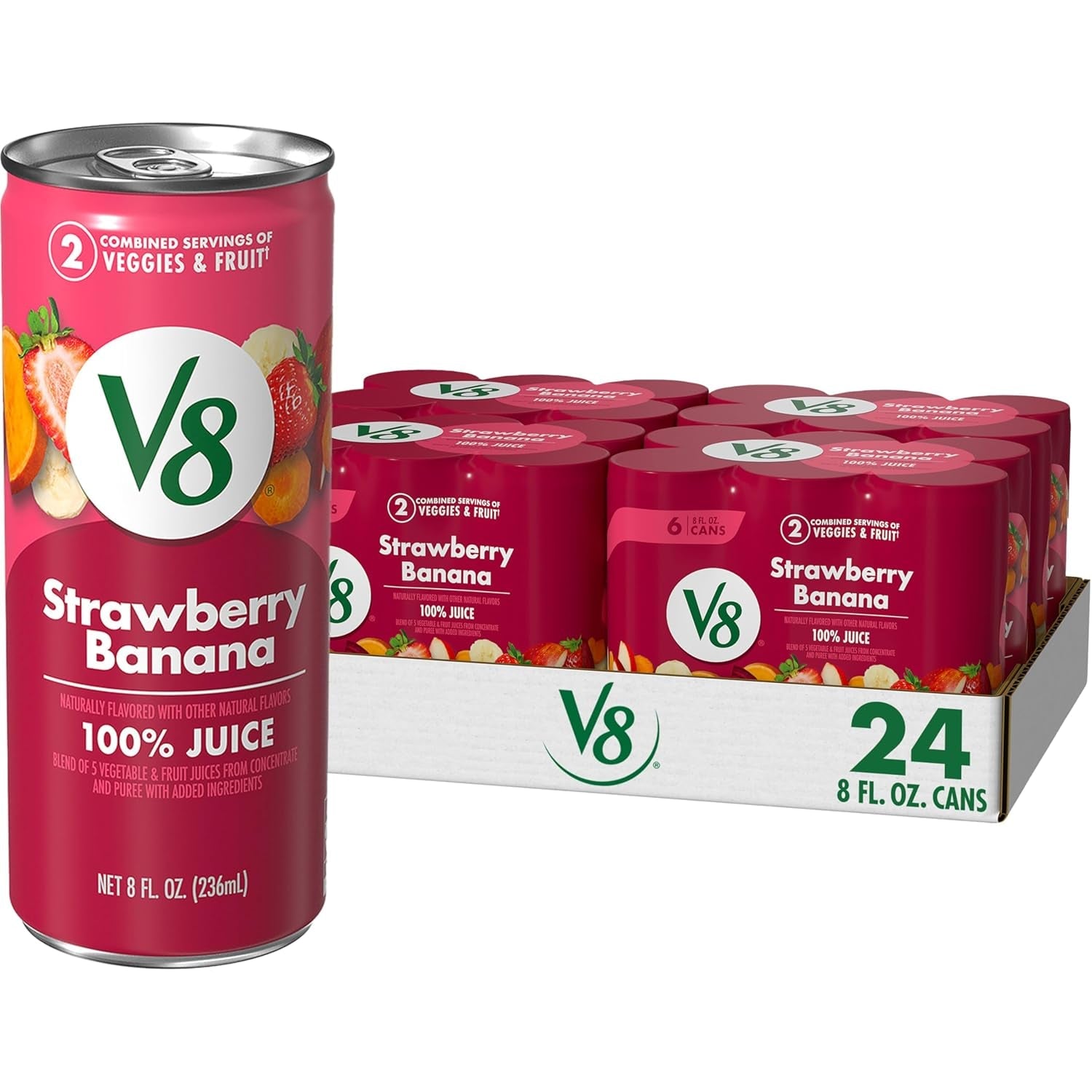 Strawberry Banana 100% Fruit and Vegetable Juice, 8 Fl Oz Can (6 Pack) (Case of 4)
