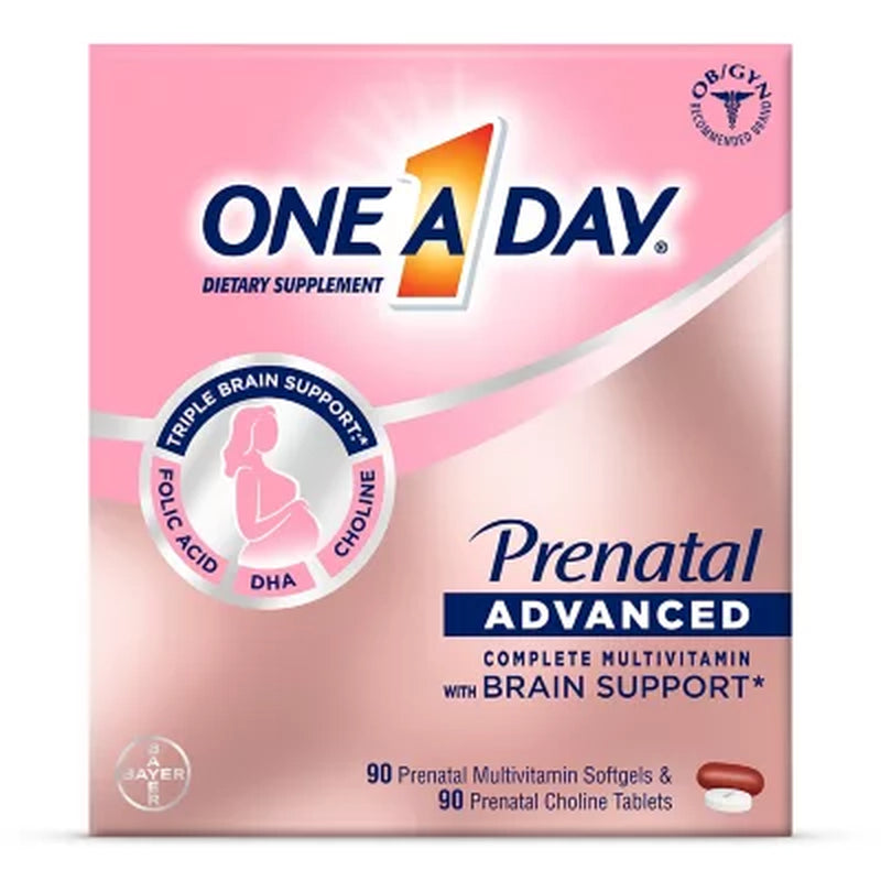 One a Day Women'S Prenatal Advanced Mulitvitamins Softgels & Prenatal Choline Tablets 2 Pk., 90 Ct.