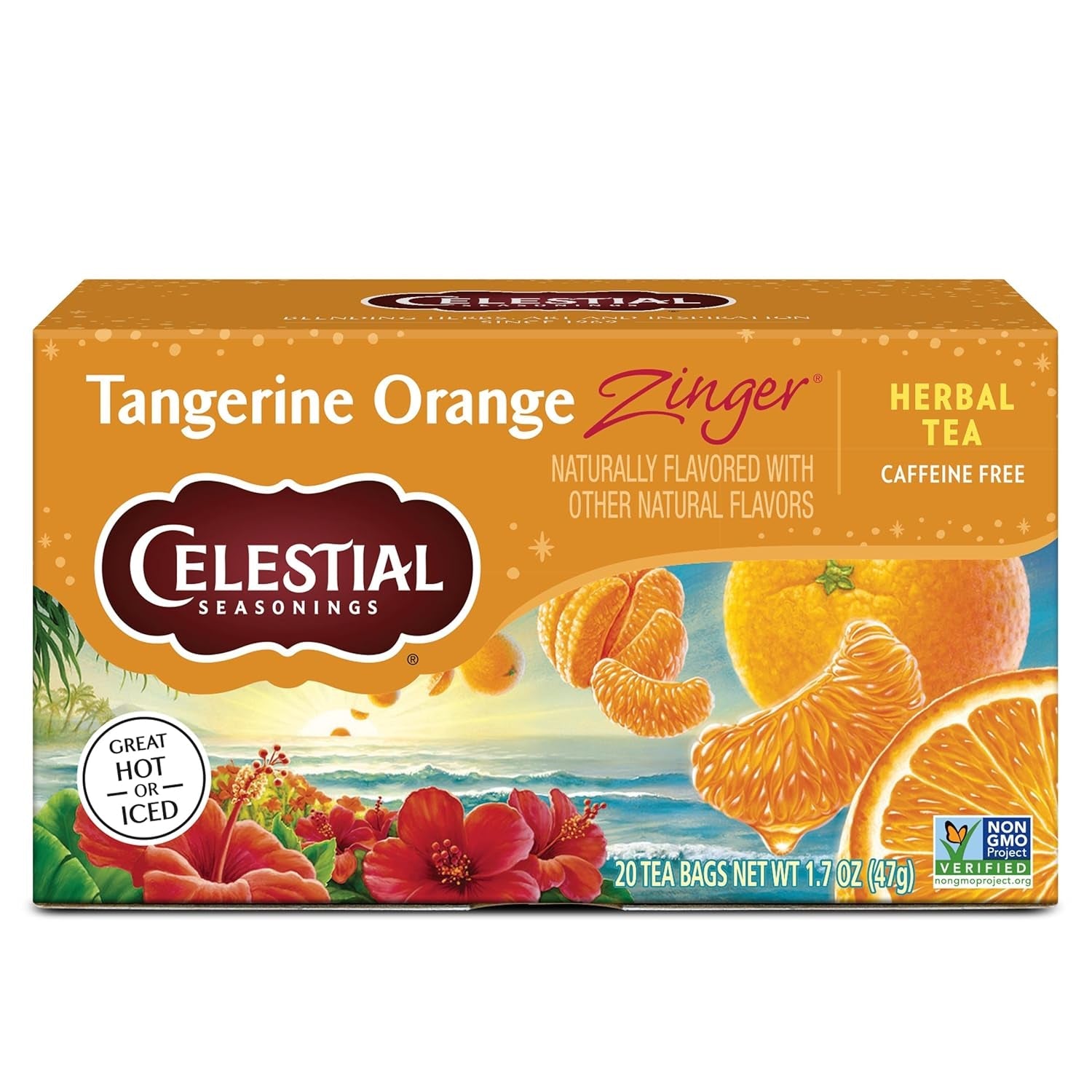 Tangerine Orange Zinger Herbal Tea, Caffeine Free, 20 Tea Bags Box