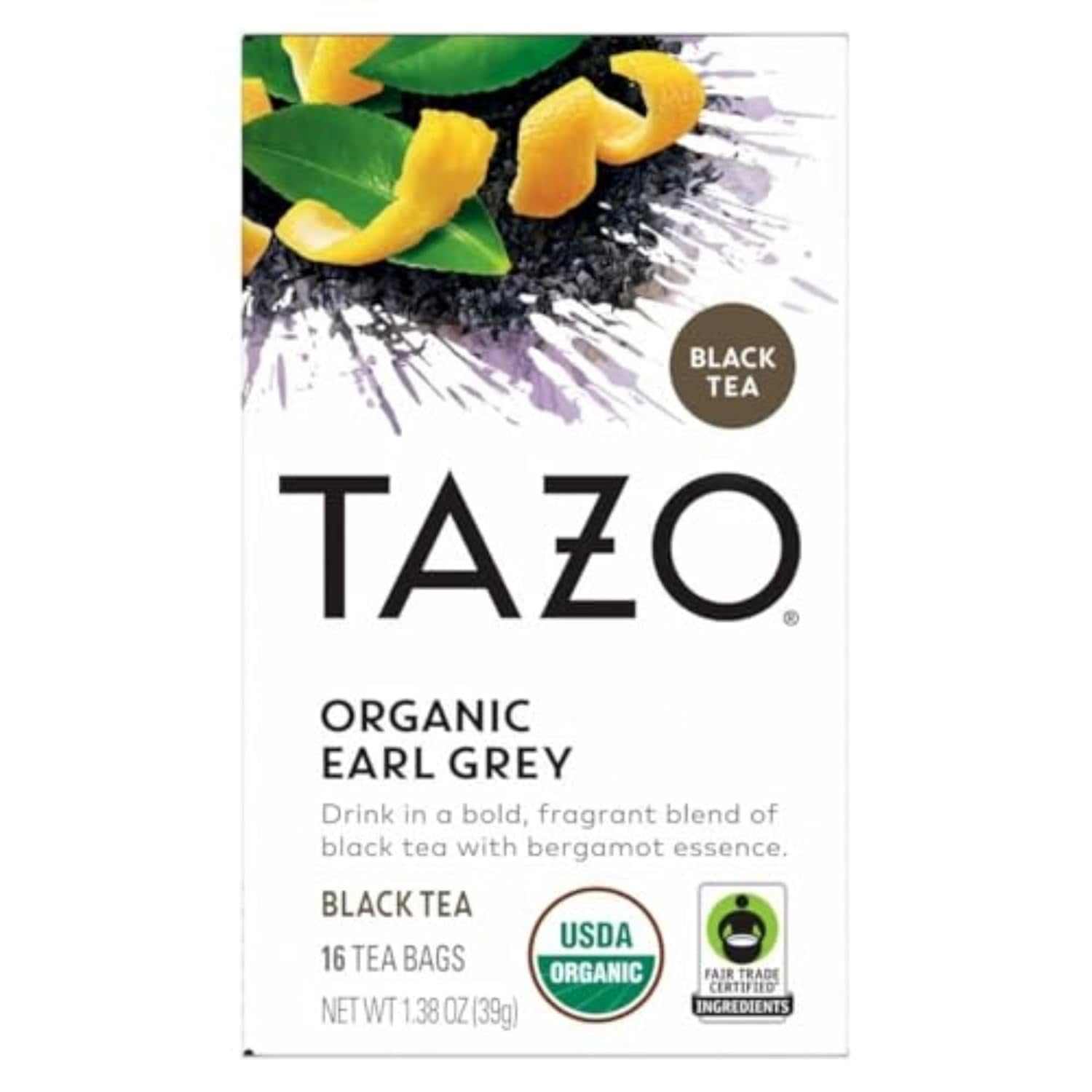 Organic Earl Grey Tea Bags, Black Tea with Caffeine, 16 Total Tea Bags
