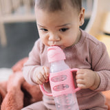 Milestones Narrow Sippy Straw Bottle, Spill-Proof with 100% Silicone Handles and Weighted Straw, 8 Oz/250 Ml, Pink, 6M+