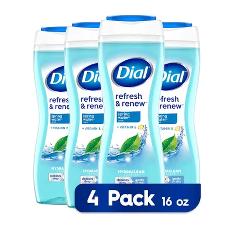 Dial Refresh & Renew Body Wash, Spring Water, 16 Fl. Oz., 4 Pk.