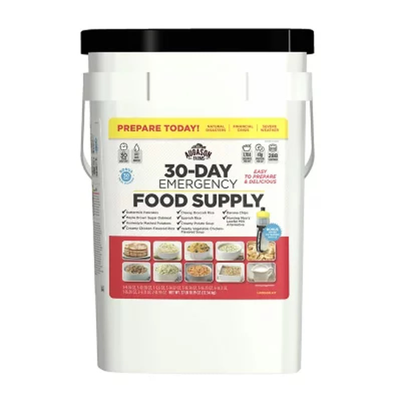 Augason Farms Emergency Food Supply Pail with Water Filtration Bottle 1 Person, 30 Days