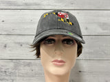Embroidered Maryland State Flag Hat for Kids Women Men, Washed Black Distressed Denim Baseball Cap Adjustable Dad Hat Unisex