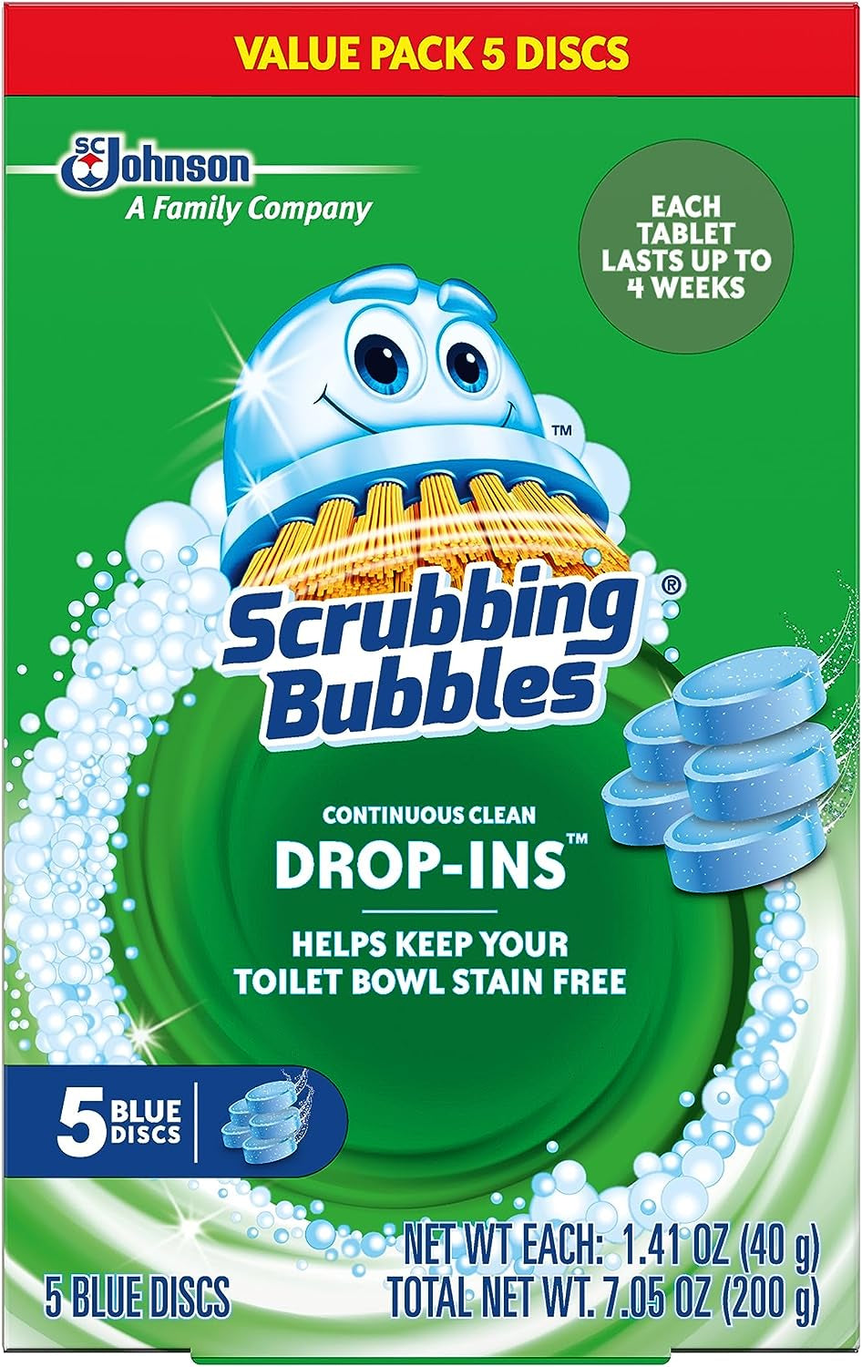 Toilet Bowl Tablets, Continuous Clean Toilet Drop in Discs, Each Tablet Provides 4 Weeks of Protection against Stains and Build Up, 5 Count (Pack of 1)