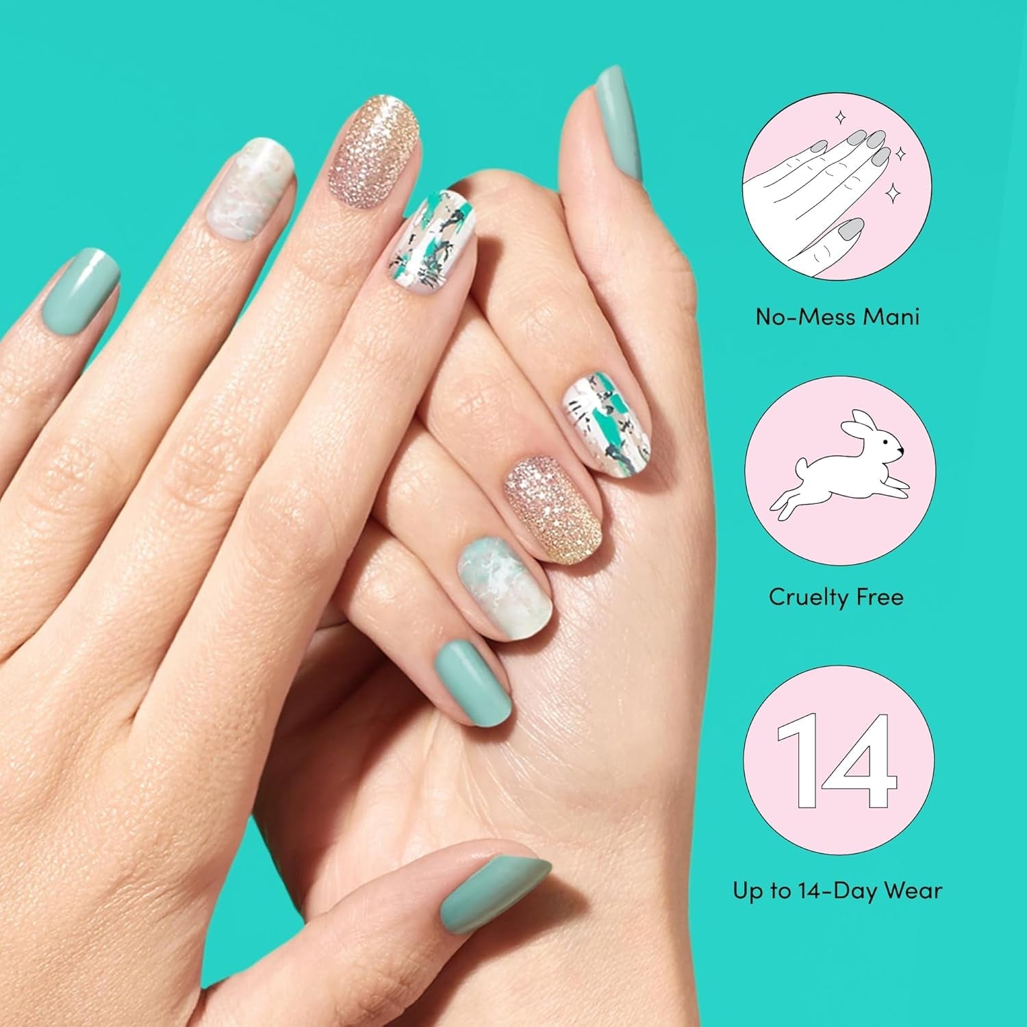 Gloss Nail Strips - Desert Quartz - UV Free, Chip Resistant, Long Lasting Gel Stickers - Contains 32 Wraps, 1 Prep Pad, 1 File