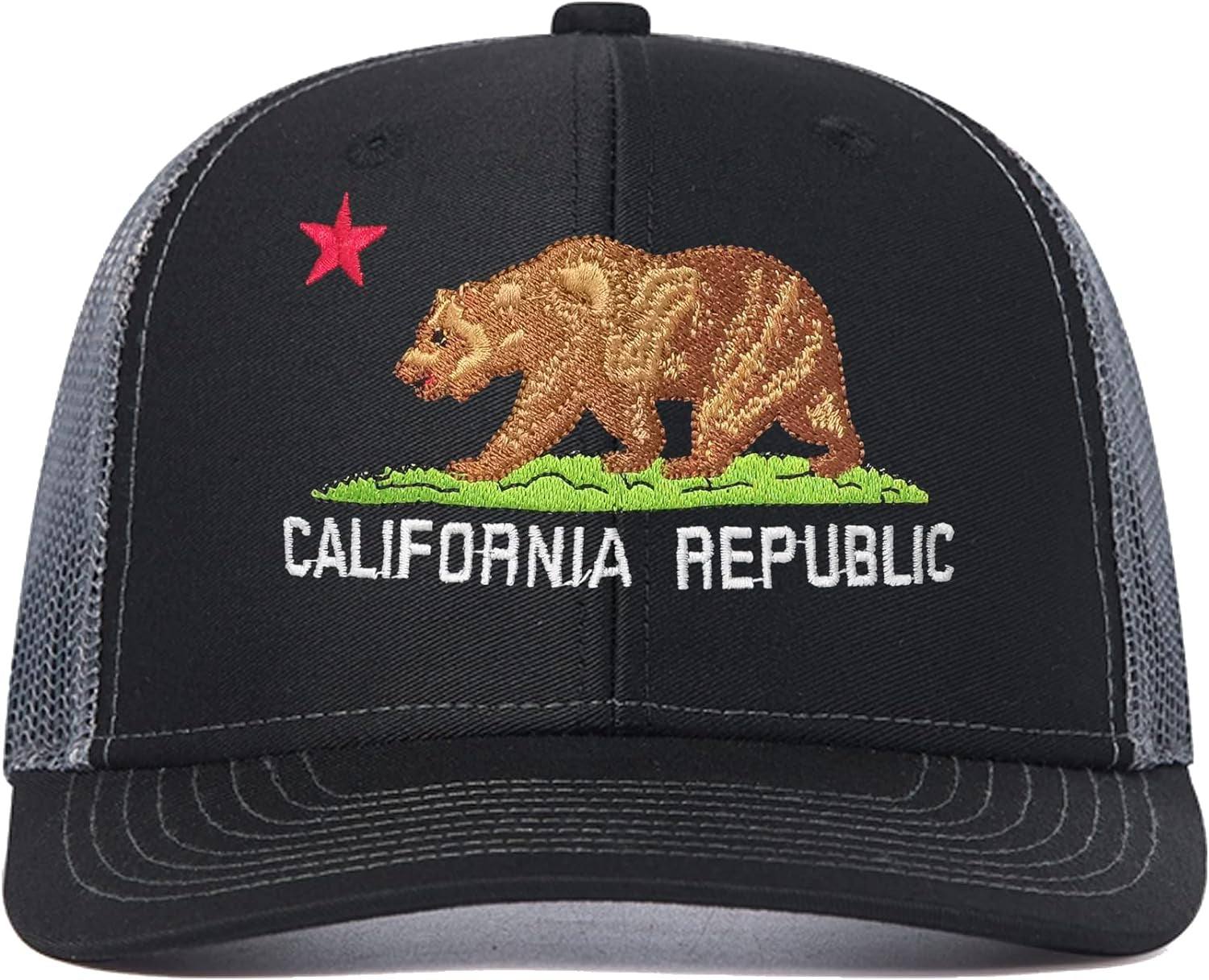 California State Bear Flag Trucker Hats for Women Men, Black Grey Embroidery Snapback Hat Cali Baseball Caps Dad Hat Unisex