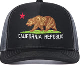 California State Bear Flag Trucker Hats for Women Men, Black Grey Embroidery Snapback Hat Cali Baseball Caps Dad Hat Unisex