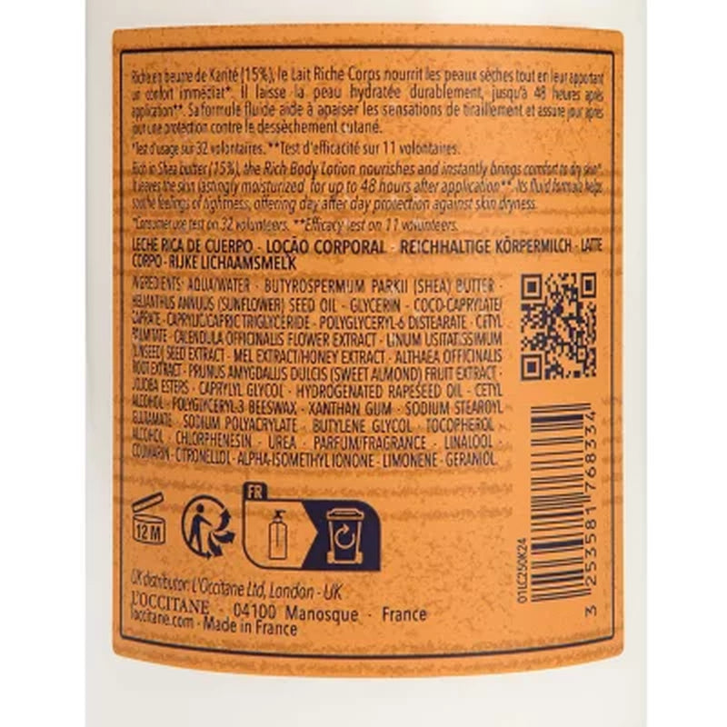 L'Occitane Shea Body Rich Lotion, 8.4 Oz.