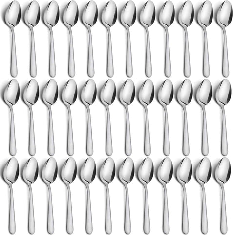 36-Piece Stainless Steel Silverware Set, 5.9" Tea Spoons, Durable Small Spoons, Cost-Effective for Home, Kitchen, Restaurant - Mirror Polished, Dishwasher Safe
