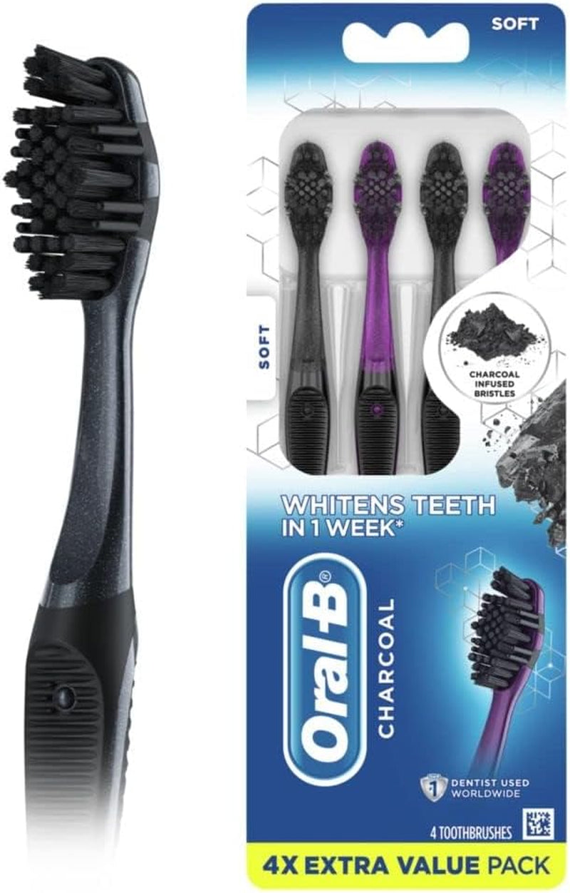 Charcoal Toothbrushes, Soft 4Ct