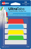 Margin Ultra Tabs, 2.5" X 1", 2-Side Writable, Assorted Colors, 24 Repositionable Page Tabs (74768)