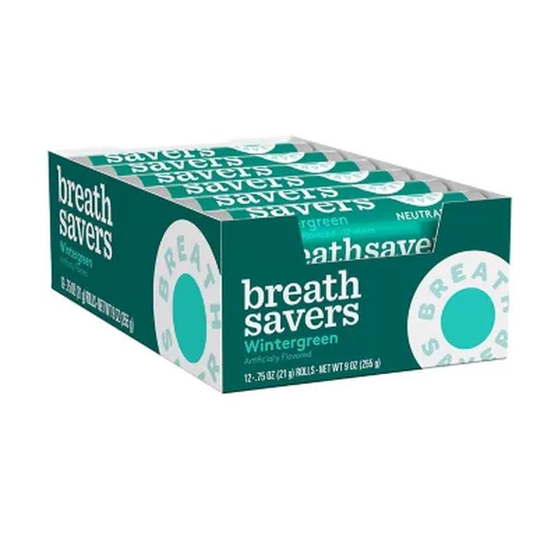 BREATH SAVERS Wintergreen Sugar Free Breath Mints Rolls, 0.75 Oz., 24 Ct.