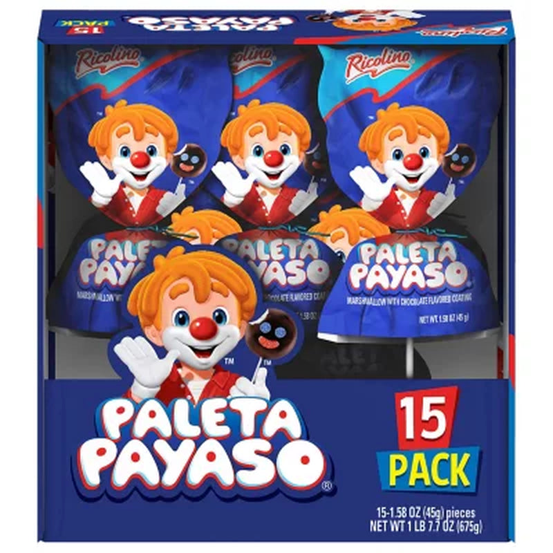Paleta Payaso Chocolate Marshmallow Lollipop, 1.58 Oz., 15 Pk.