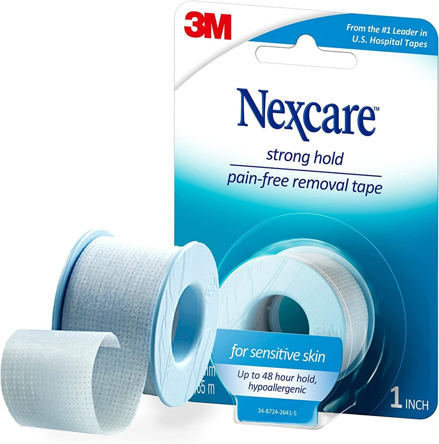 Strong Hold Pain-Free Removal Tape for Sensitive Skin, 1 in X 4 Yd, 1 Roll