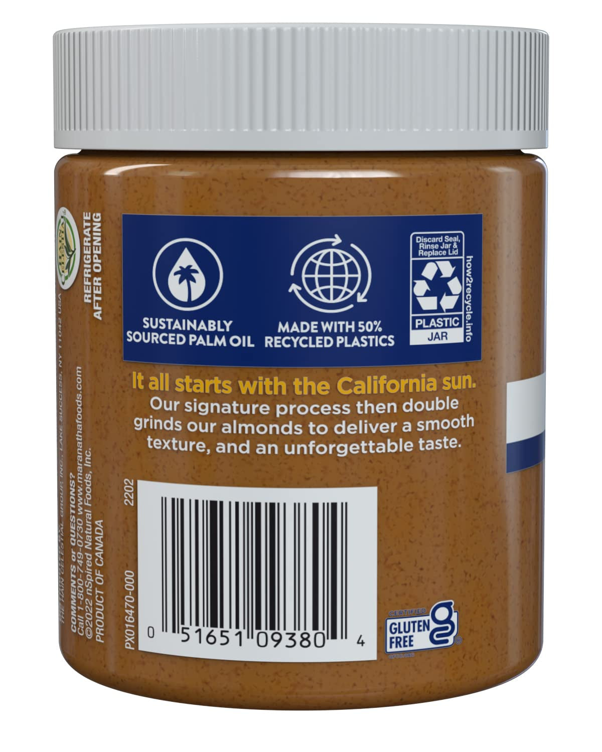 Natural Creamy Almond Butter, No Stir, No Sugar or Salt Added, 12 Ounce Jar