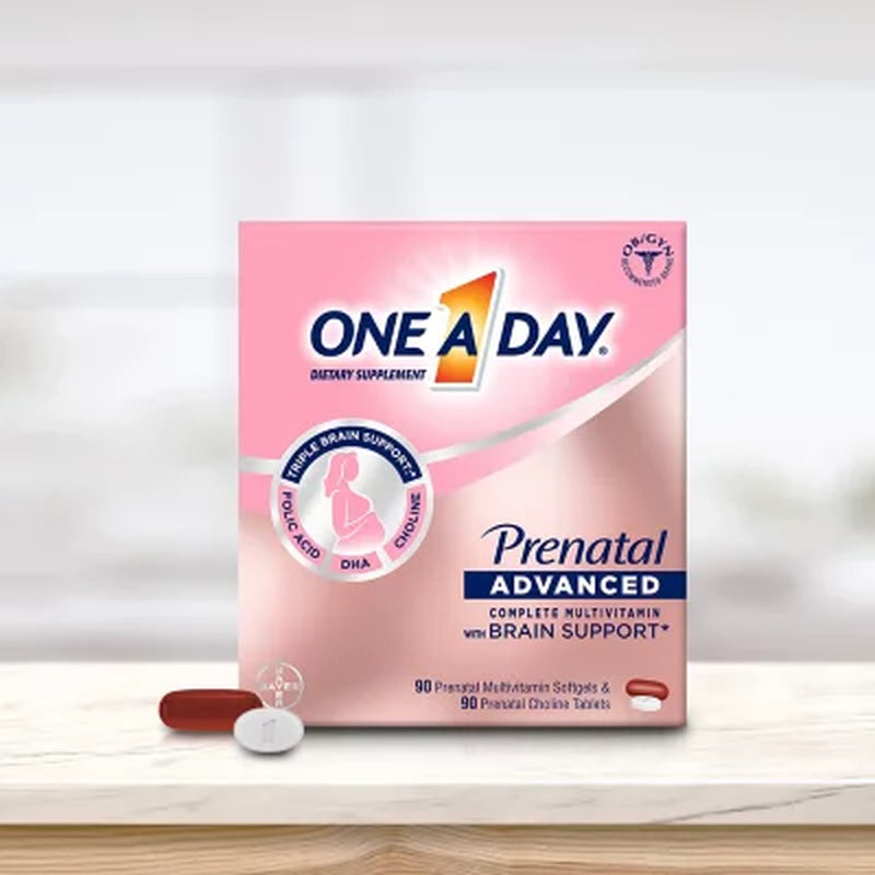 One a Day Women'S Prenatal Advanced Mulitvitamins Softgels & Prenatal Choline Tablets 2 Pk., 90 Ct.
