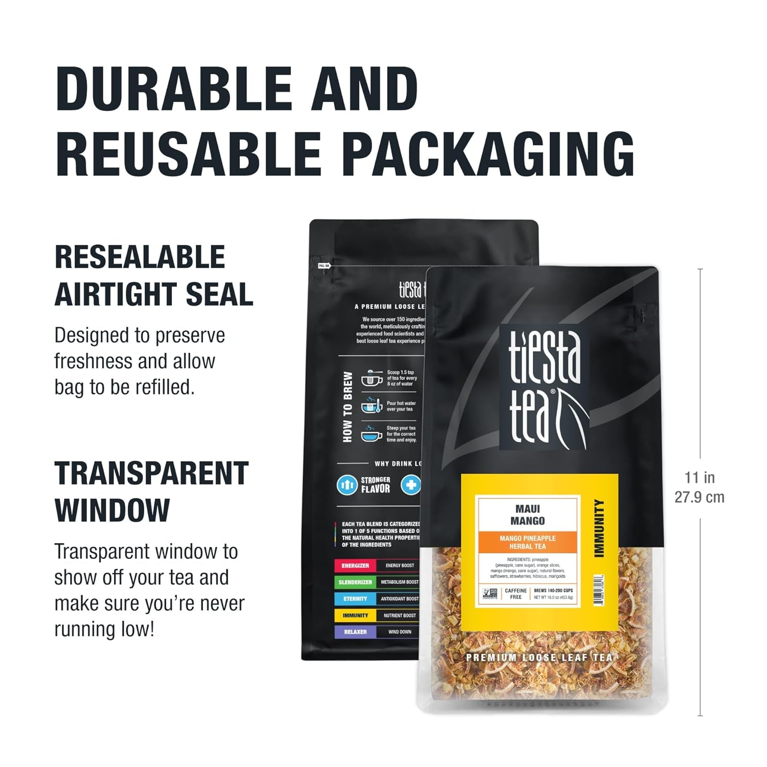 Maui Mango | Loose Leaf | Mango Pineapple Herbal Tea | Premium Non-Caffeinated Fruit Blend | Makes Hot or Iced & Brews up to 200 Cups | 16 Ounce Resealable Bulk Pouch