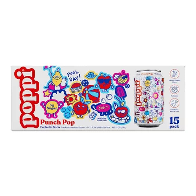 Poppi Prebiotic Soda Punch Pop 12 Fl. Oz., 15 Pk.