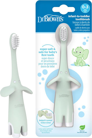 Infant-To-Toddler Toothbrush, Soft and Safe Baby Training Brush, Elephant, Mint, 0-3 Years (Styles May Vary)
