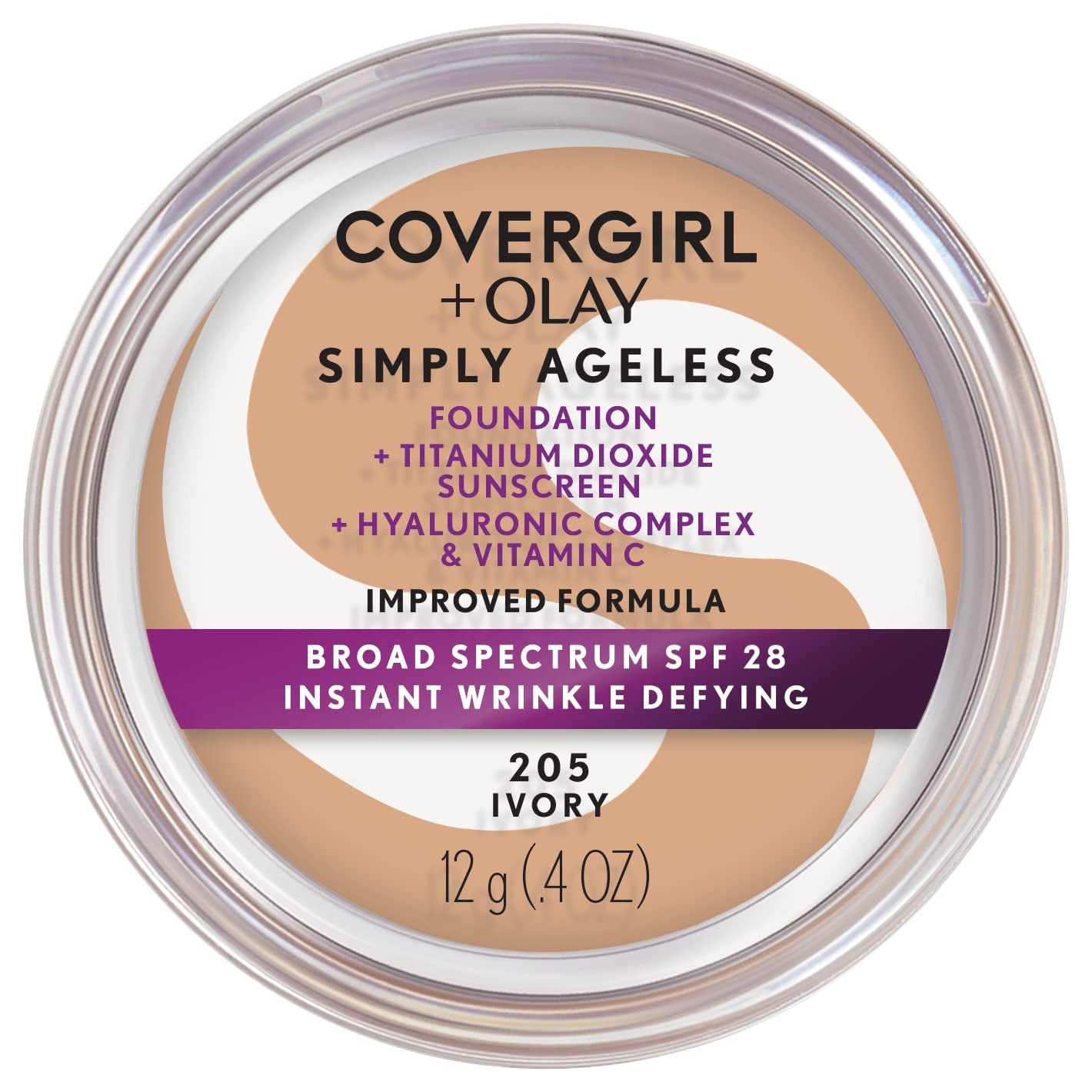 Simply Ageless Instant Wrinkle Defying Foundation, SPF 28, Hyaluronic Complex & Vitamin C - 205 Ivory, Pack of 1