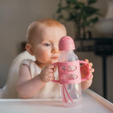 Milestones Narrow Sippy Straw Bottle, Spill-Proof with 100% Silicone Handles and Weighted Straw, 8 Oz/250 Ml, Pink, 6M+