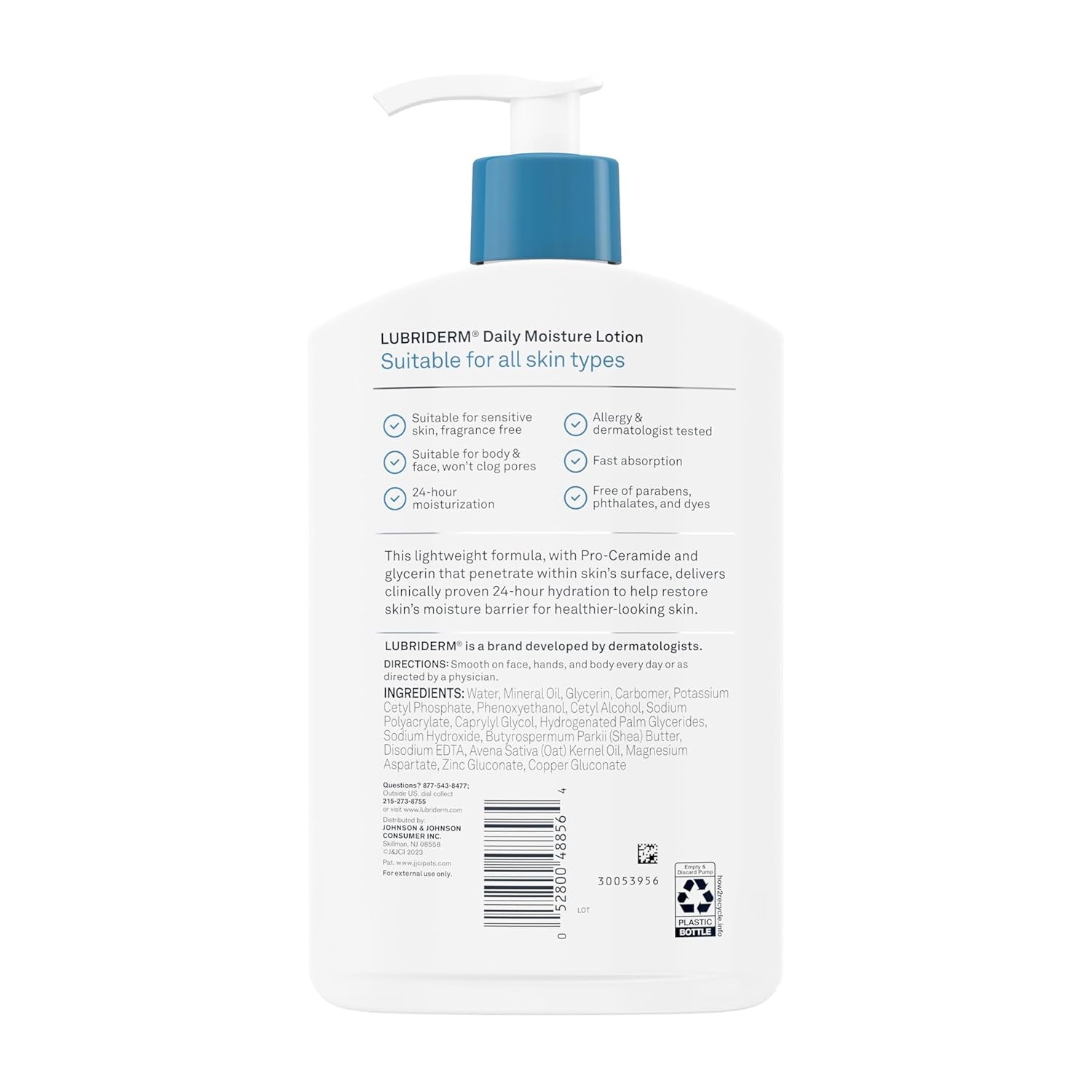 Fragrance Free Daily Moisture Lotion + Pro-Ceramide, Shea Butter & Glycerin, Face, Hand & Body Lotion for Sensitive Skin, Hydrating Lotion for Healthier-Looking Skin, 16 Fl. Oz