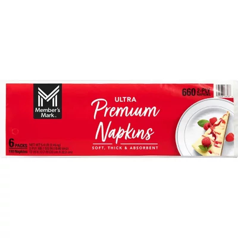 Member'S Mark Ultra Premium 2-Ply White Napkins 6 Pks., 110 Napkins/Pk.