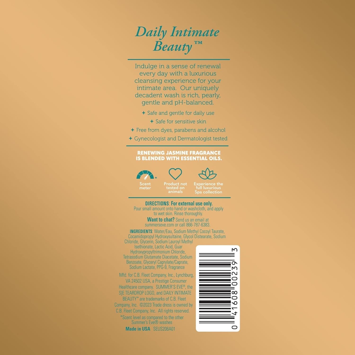 Spa Daily Intimate Wash, Renewing Cleansing All over Feminine Body Wash, Jasmine Scented Ph-Balanced Feminine Wash, 12Oz Bottle