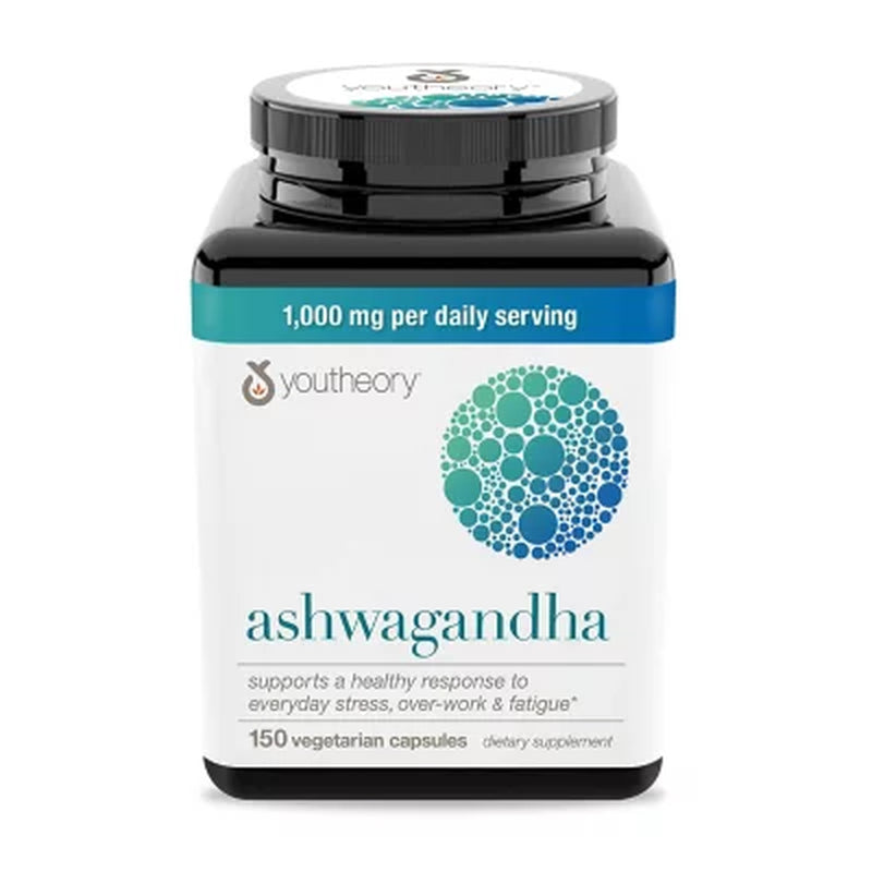 Youtheory Ashwagandha 1000 Mg. Vegetarian Capsules, 150 Ct.