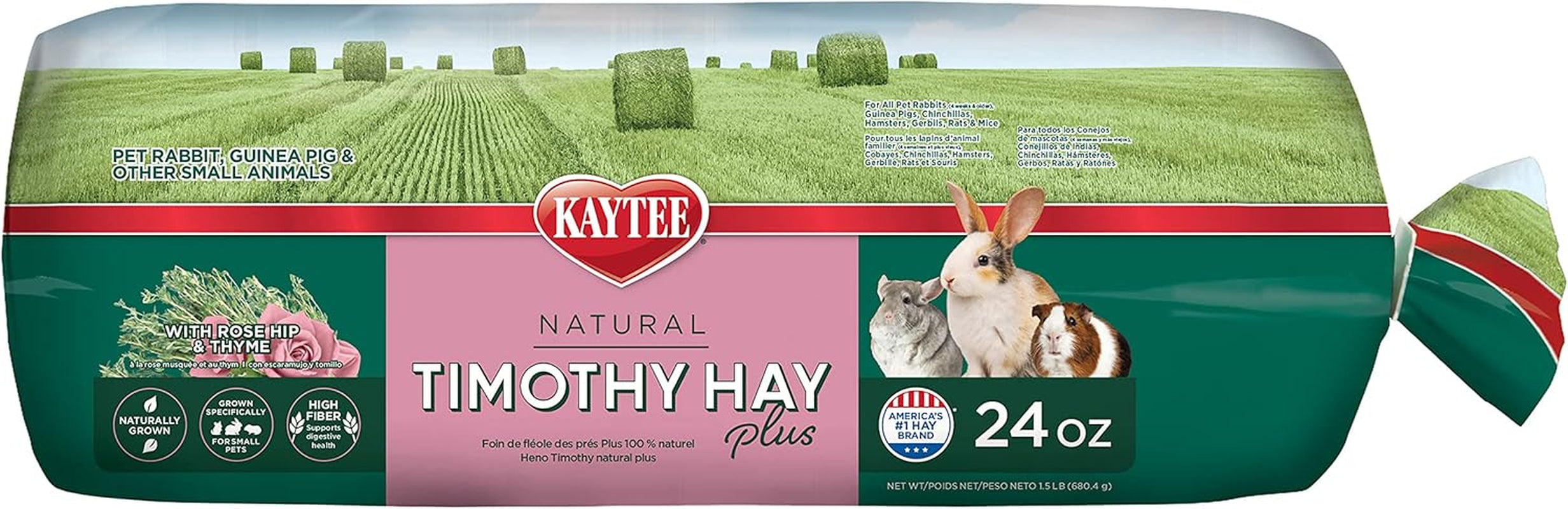 All Natural Timothy Hay plus Rose & Thyme for Guinea Pigs, Rabbits & Other Small Animals, 24 Ounce