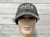 Embroidered #LakeLife Hat Distressed for Men Women, Washed Black Cotton Adjustable Beach Life Unisex Baseball Cap Dad Hat